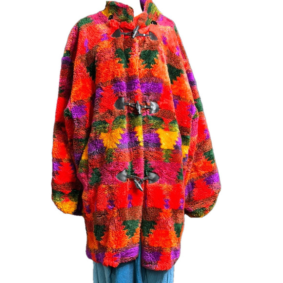 Vintage Abstract Red and Orange Teddy Jacket - Picture 1 of 13